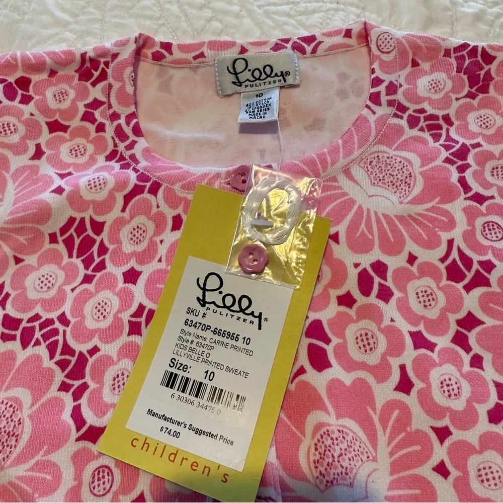 Lilly Pulitzer pink and white Carrie printed cardigan NWT Vintage - Picture 6 of 6